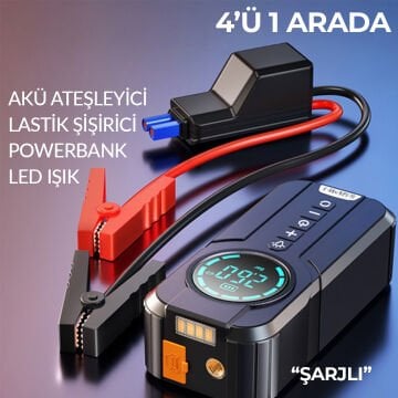 Akü Takviye Araba Lastik Şişirici Akü Ateşleyici Powerbank Led Işık